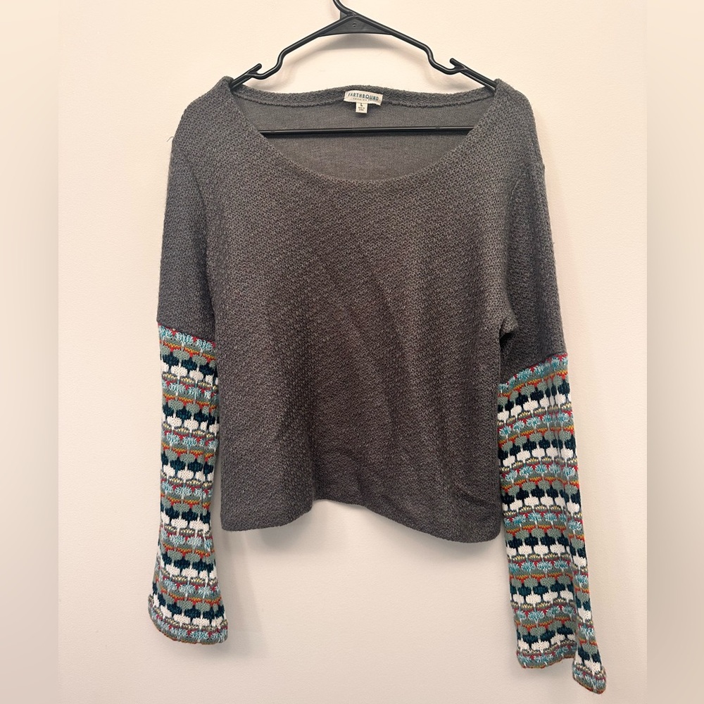 Earth bound grey and crochet sweater